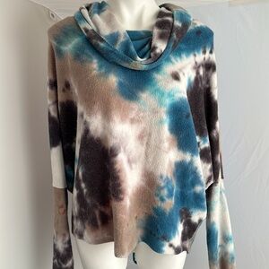 Ariella multicolor tie dye soft stretchy cowl neck pullover lace up back detail